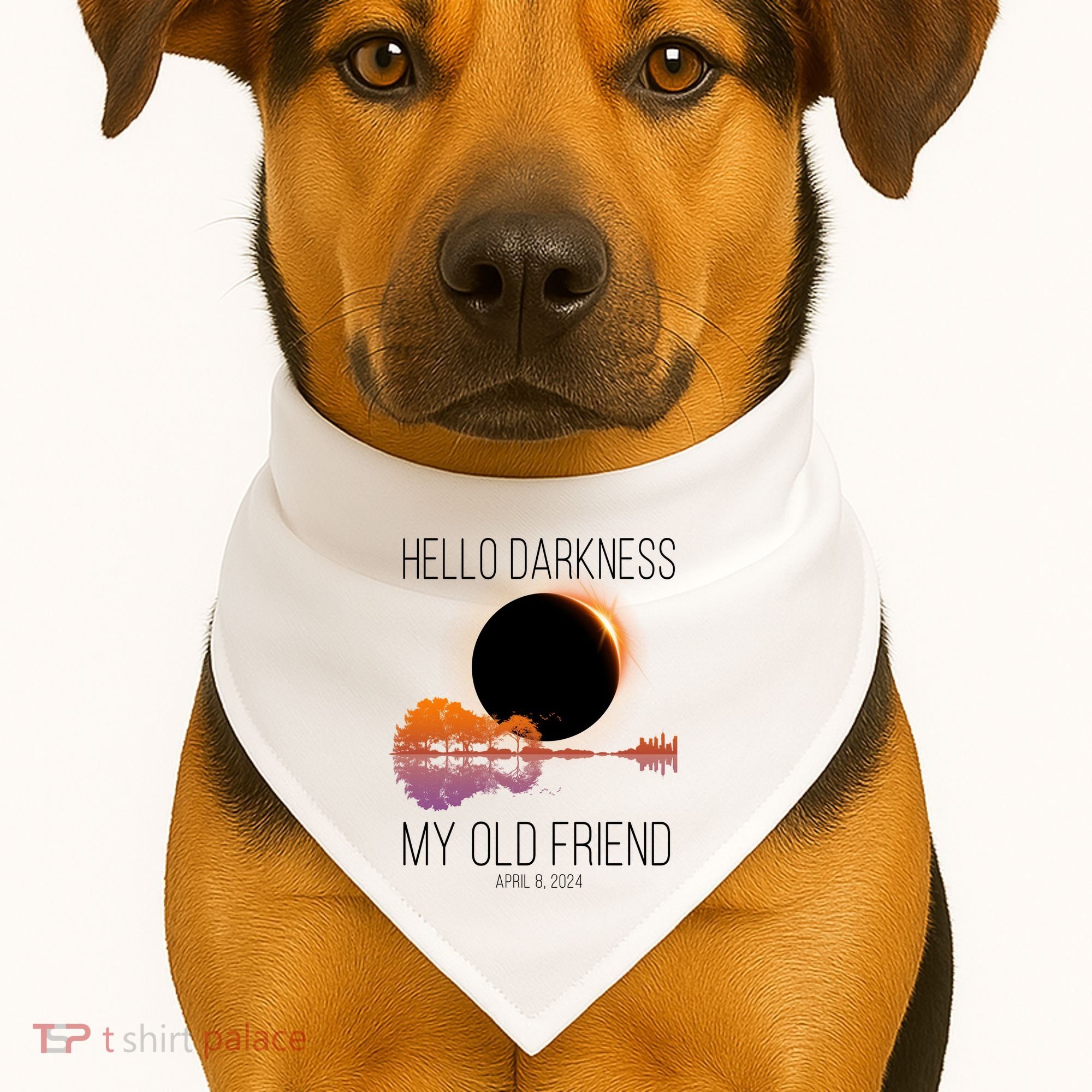 Hello Darkness My Old Friend Solar Eclipse April 8 USA-Made Doggie Bandana