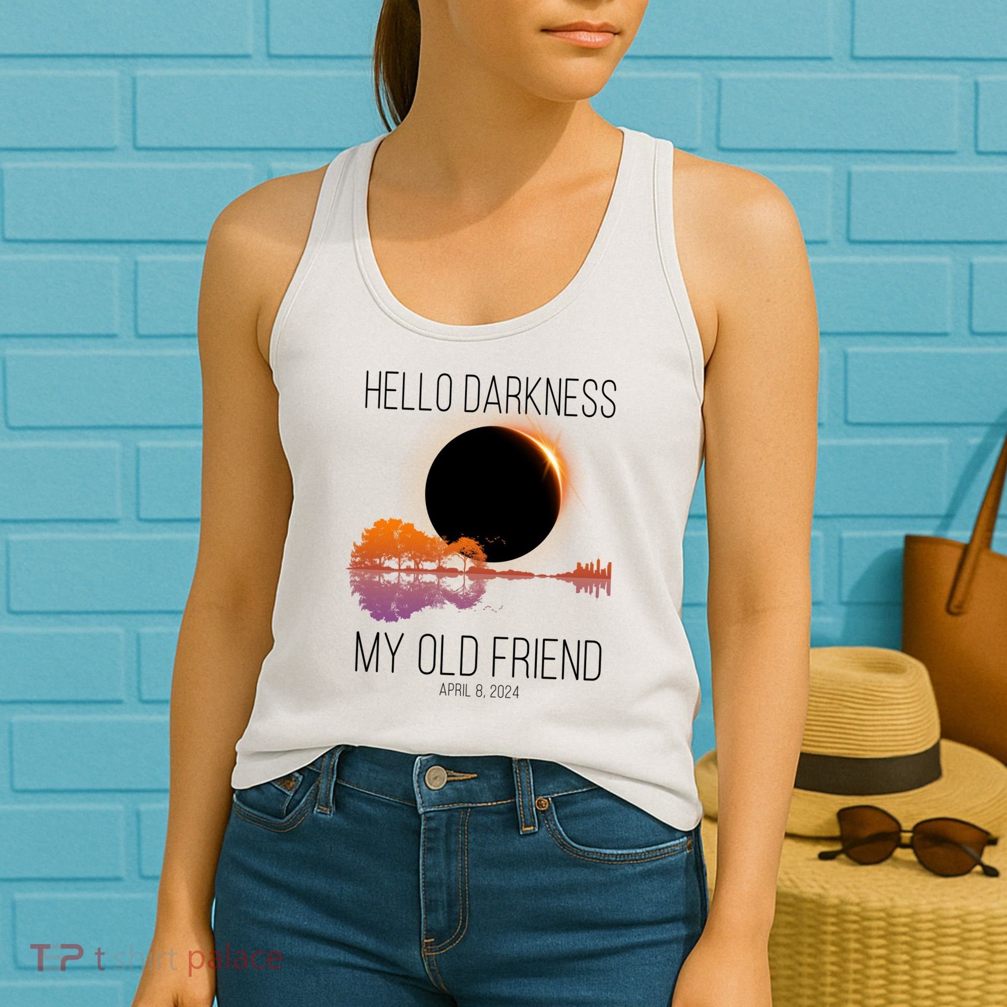 Hello Darkness My Old Friend Solar Eclipse April 8 Women's Tank Top
