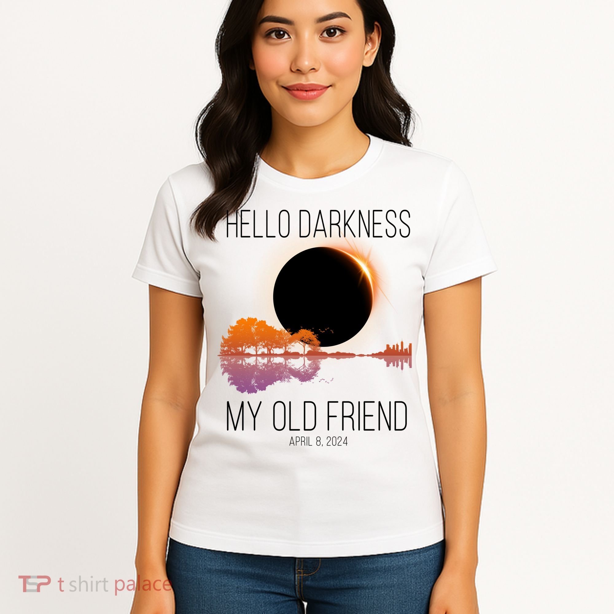 Hello Darkness My Old Friend Solar Eclipse April 8 Women's T-Shirt