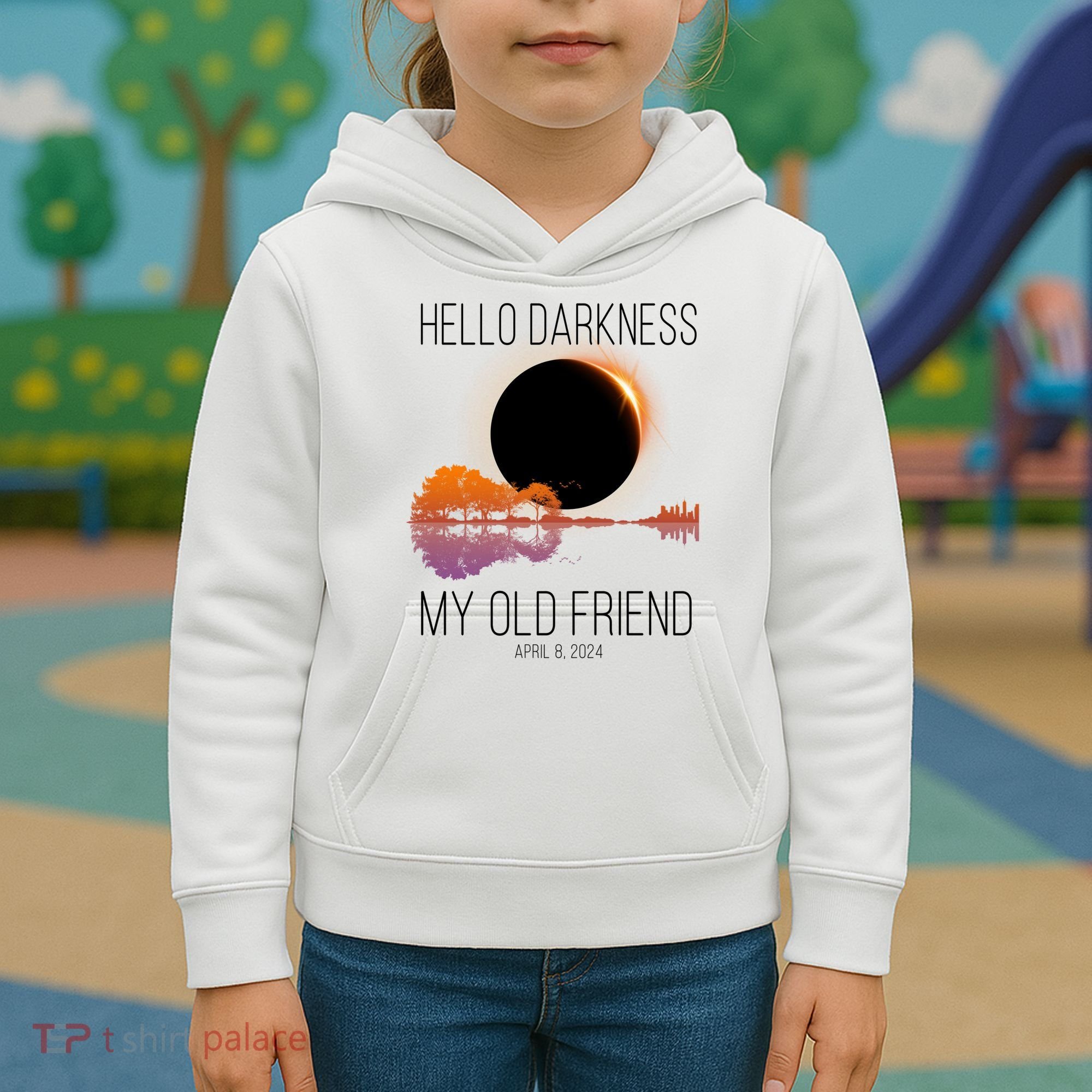 Hello Darkness My Old Friend Solar Eclipse April 8 Kids Hoodie