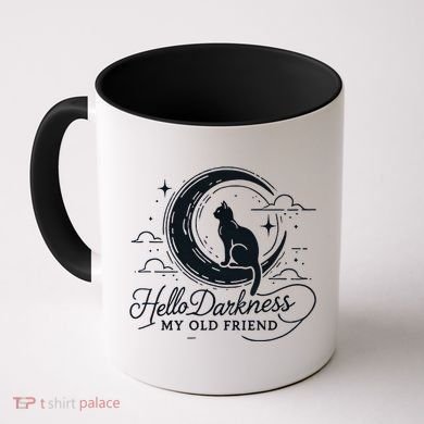 Hello Darkness My Old Friend Crescent Moon Cat Art Design Coffee Mug
