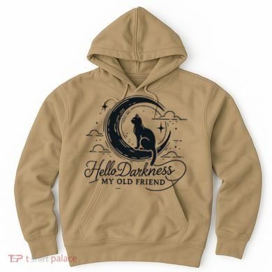 Hello Darkness My Old Friend Crescent Moon Cat Art Design Hoodie