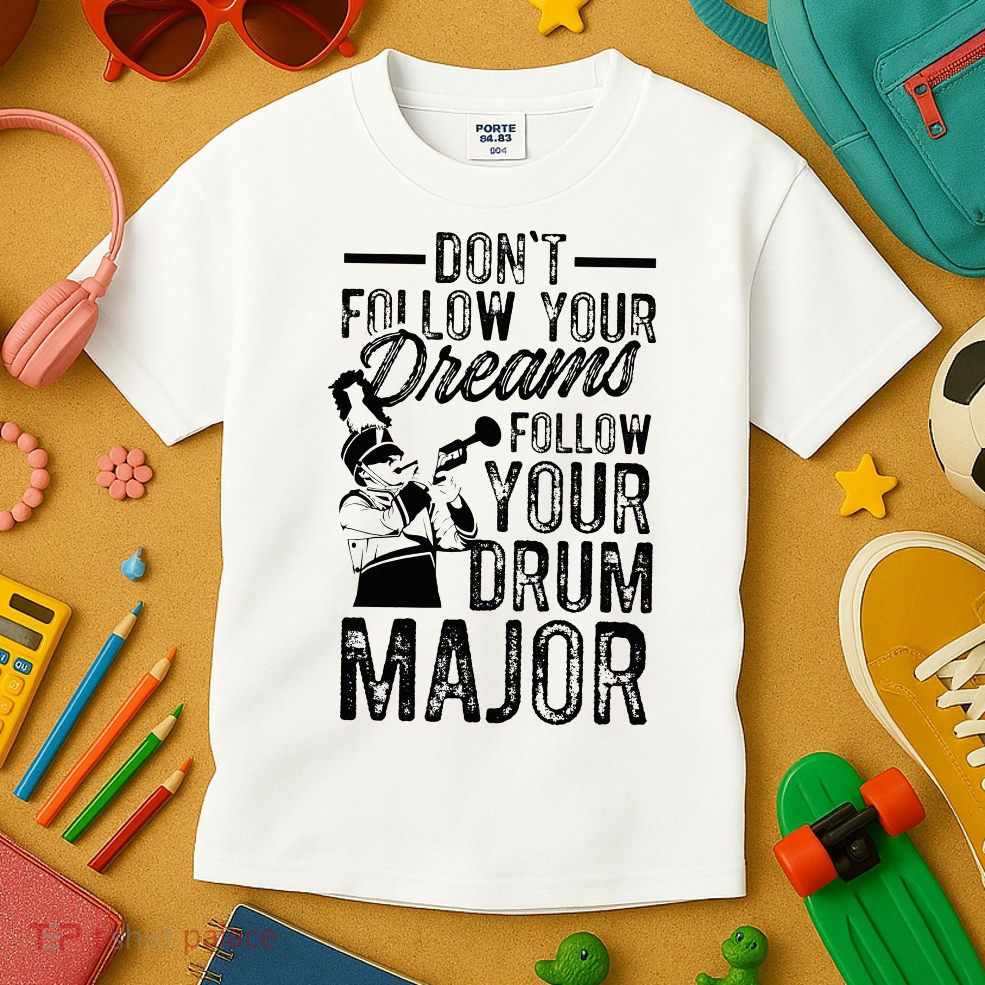 Hilarious Drum Major Saying Fun School Marching Band Art Kids T-Shirt