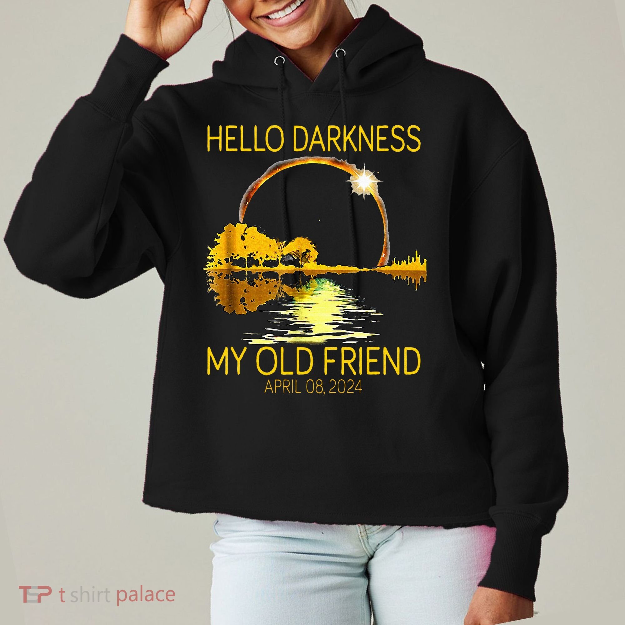 Hello Darkness My Old Friend Funny 2024 Solar Eclipse 4.8.24 Ladies Heavyweight Boxy Pullover Hoodie