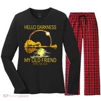 Hello Darkness My Old Friend Funny 2024 Solar Eclipse 4.8.24 Women's Long Sleeve Flannel Pajama Set  thumb 0