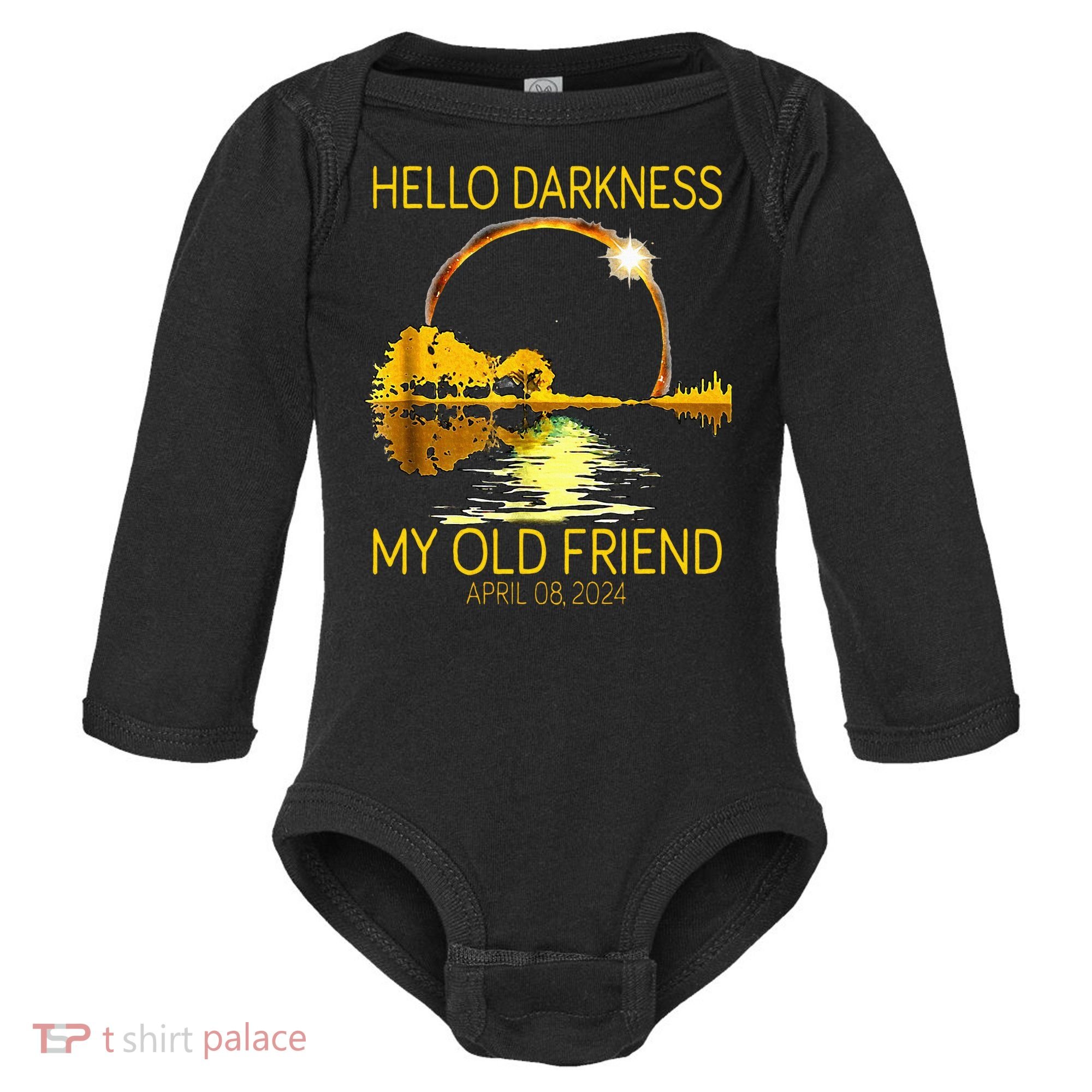Hello Darkness My Old Friend Funny 2024 Solar Eclipse 4.8.24 Baby Long Sleeve Bodysuit