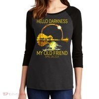 Hello Darkness My Old Friend Funny 2024 Solar Eclipse 4.8.24 Women's Tri-Blend 3/4-Sleeve Raglan Shirt thumb 2