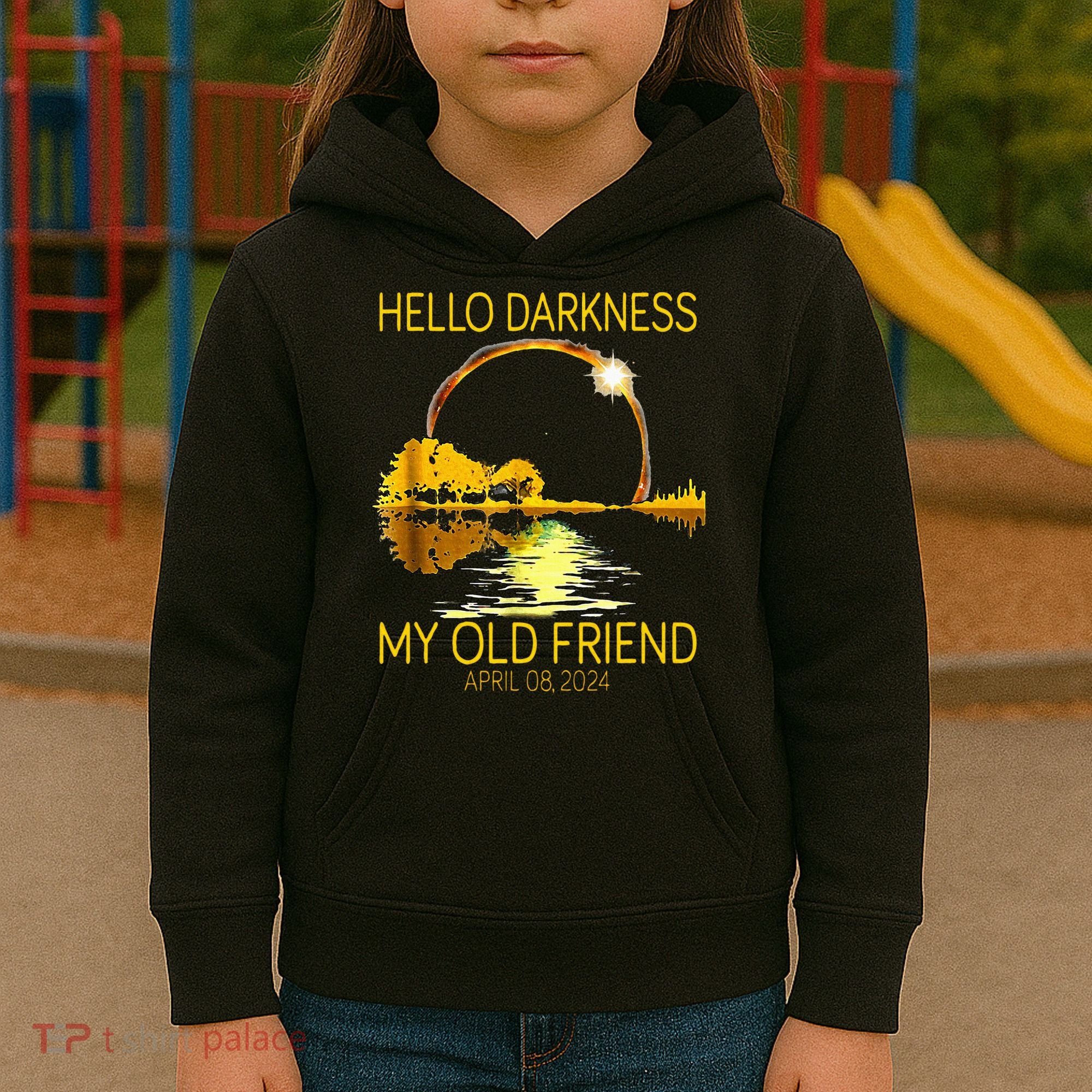 Hello Darkness My Old Friend Funny 2024 Solar Eclipse 4.8.24 Kids Hoodie