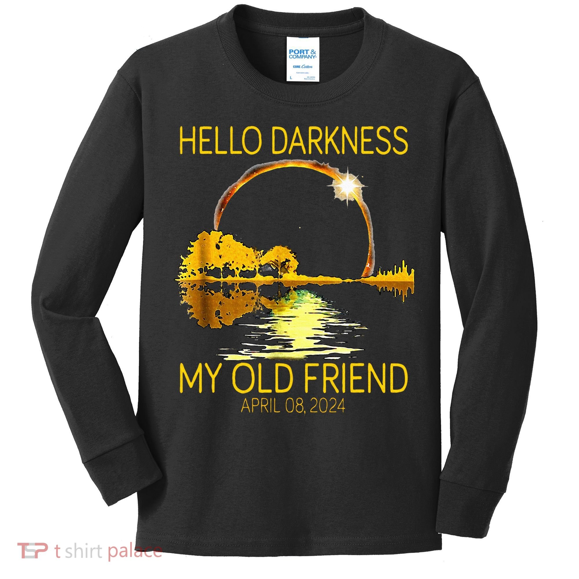 Hello Darkness My Old Friend Funny 2024 Solar Eclipse 4.8.24 Kids Long Sleeve Shirt
