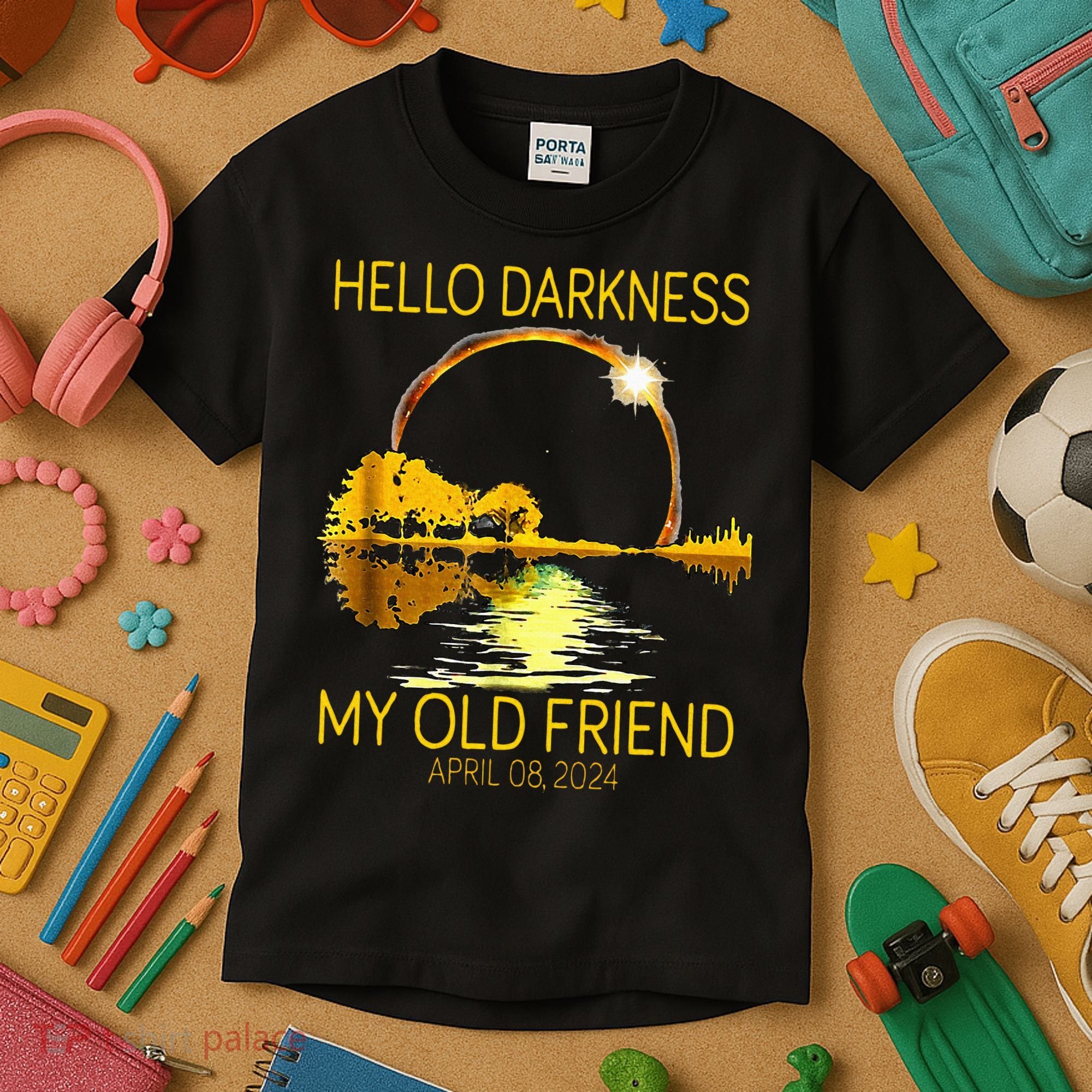 Hello Darkness My Old Friend Funny 2024 Solar Eclipse 4.8.24 Kids T-Shirt