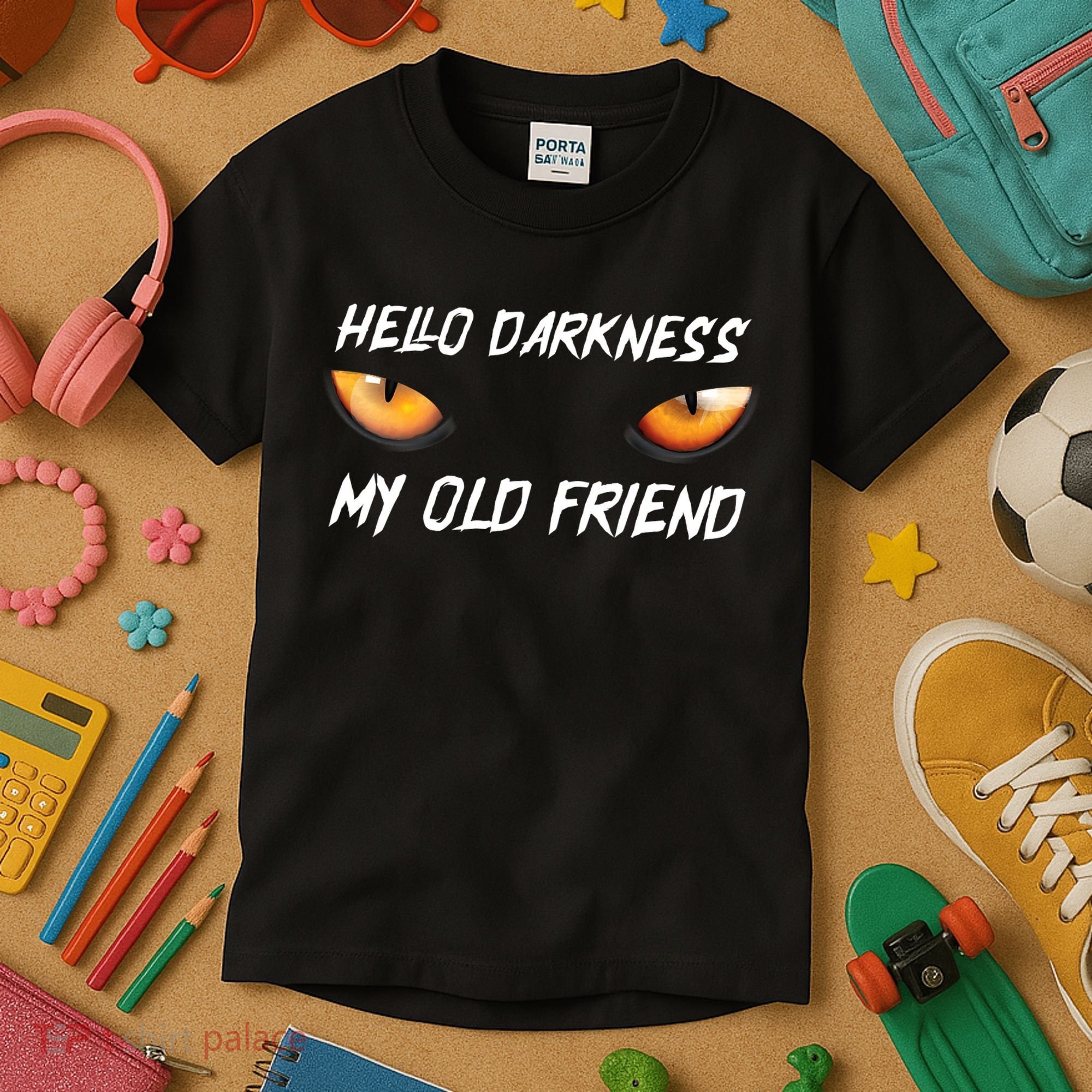 Hello Darkness My Old Friend Halloween Costume Cat Kids T-Shirt