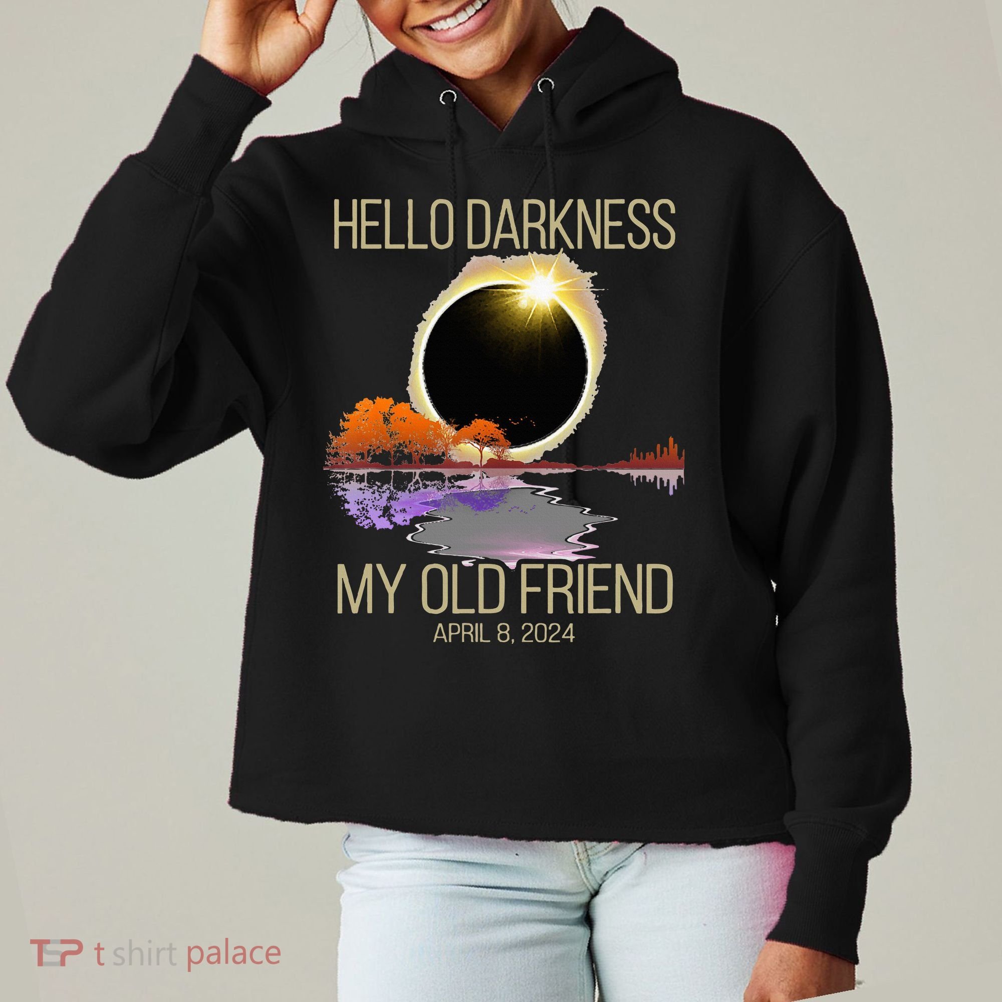Hello Darkness My Old Friend Solar Eclipse April 08 2024 Ladies Heavyweight Boxy Pullover Hoodie
