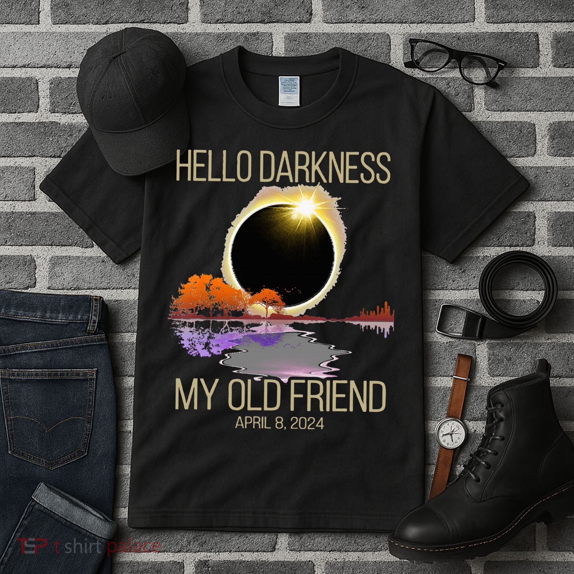 Hello Darkness My Old Friend Solar Eclipse April 08 2024 Tall T-Shirt