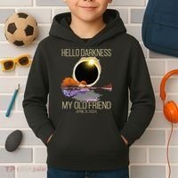 Hello Darkness My Old Friend Solar Eclipse April 08 2024 Kids Hoodie thumb 2