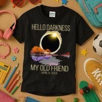 Hello Darkness My Old Friend Solar Eclipse April 08 2024 Kids T-Shirt thumb 3