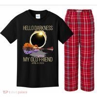 Hello Darkness My Old Friend Solar Eclipse April 08 2024 Kids Plaid Pajama Set thumb 0