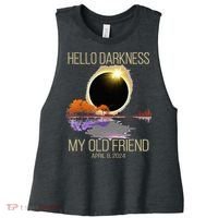 Hello Darkness My Old Friend Solar Eclipse April 08 2024 Women's Racerback Cropped Tank thumb 0