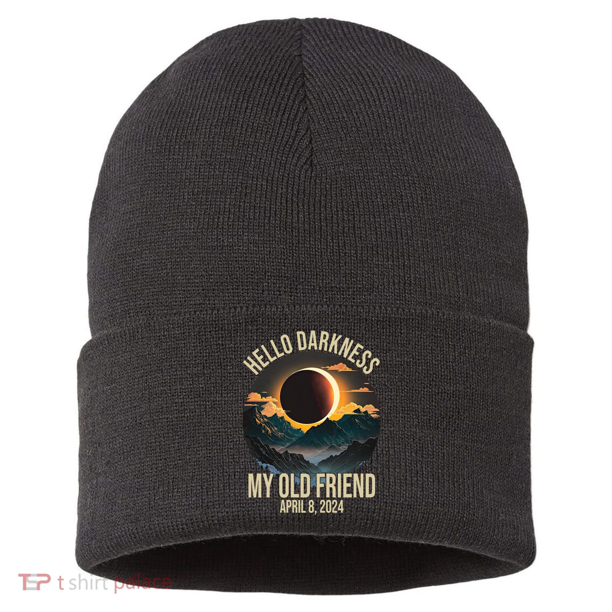 Hello Darkness My Old Friend Solar Eclipse April 08 2024 Sustainable Knit Beanie