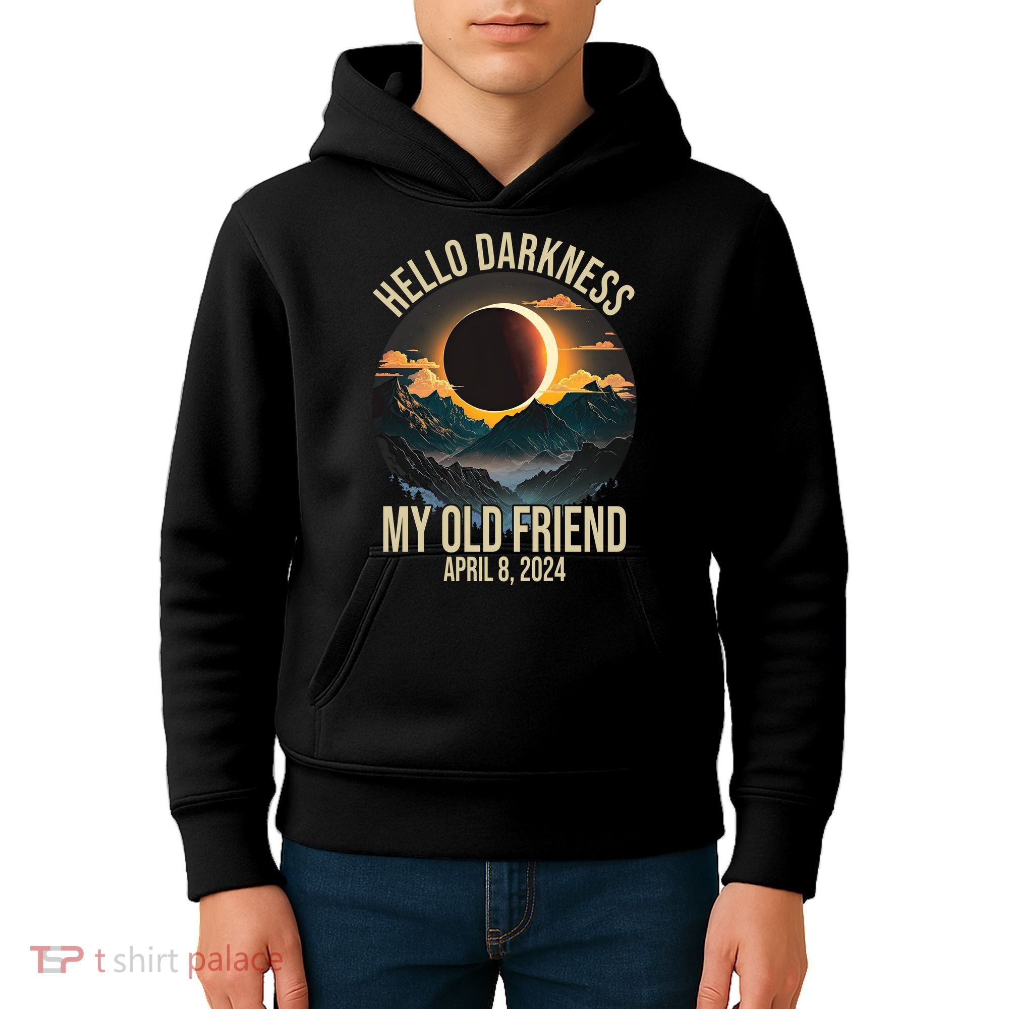Hello Darkness My Old Friend Solar Eclipse April 08 2024 Kids Hoodie