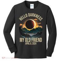 Hello Darkness My Old Friend Solar Eclipse April 08 2024 Kids Long Sleeve Shirt thumb 0