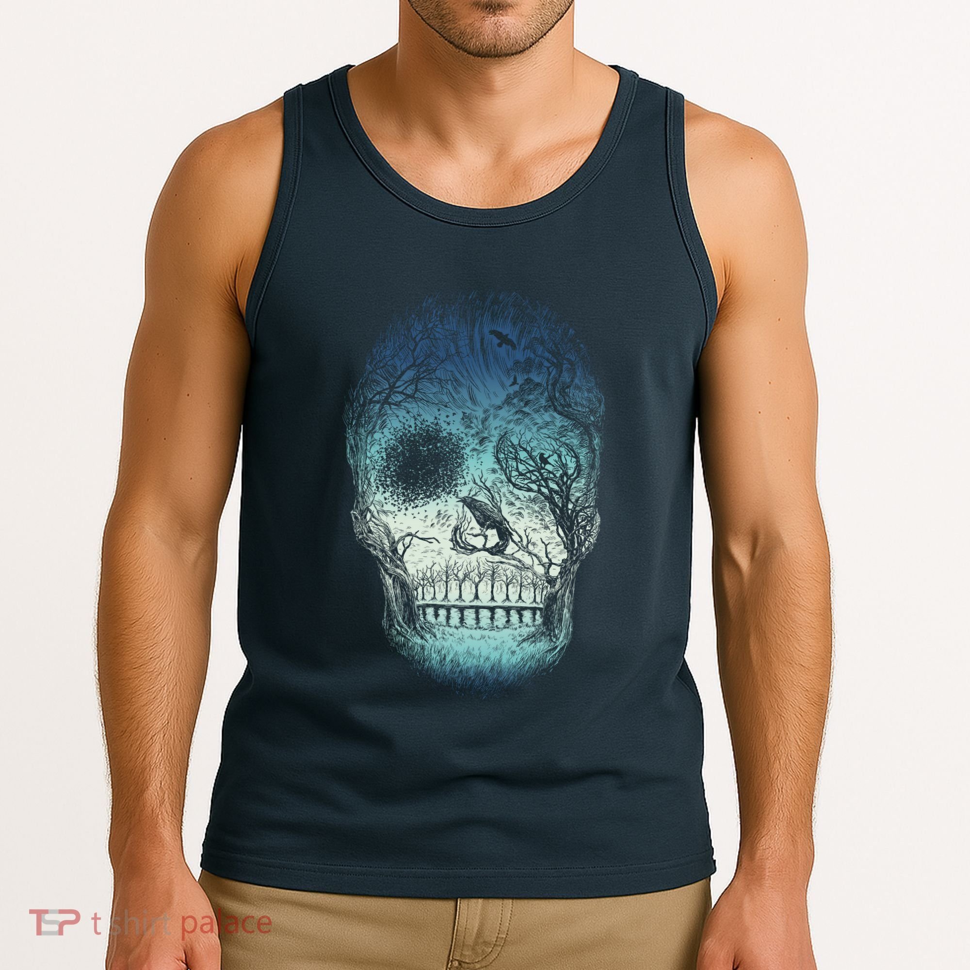 Halloween Dark Nature Forest Skull Tank Top