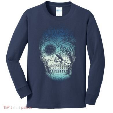 Halloween Dark Nature Forest Skull Kids Long Sleeve Shirt