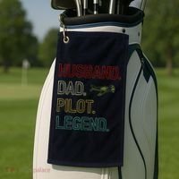 Husband Dad Pilot Legend Retro Pilot Dad Golf Towel thumb 2