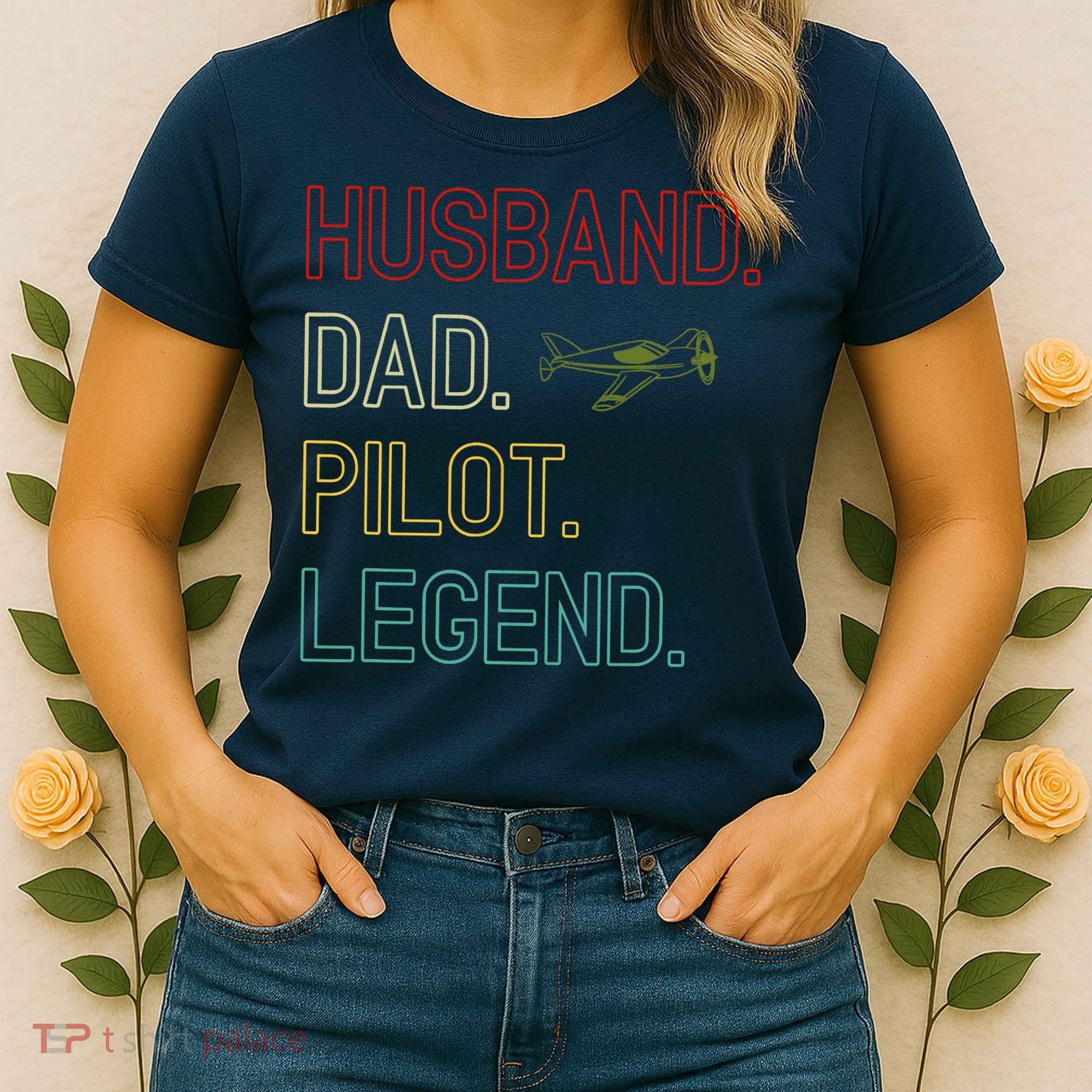 Husband Dad Pilot Legend Retro Pilot Dad Women's T-Shirt