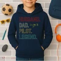 Husband Dad Pilot Legend Retro Pilot Dad Kids Hoodie thumb 2
