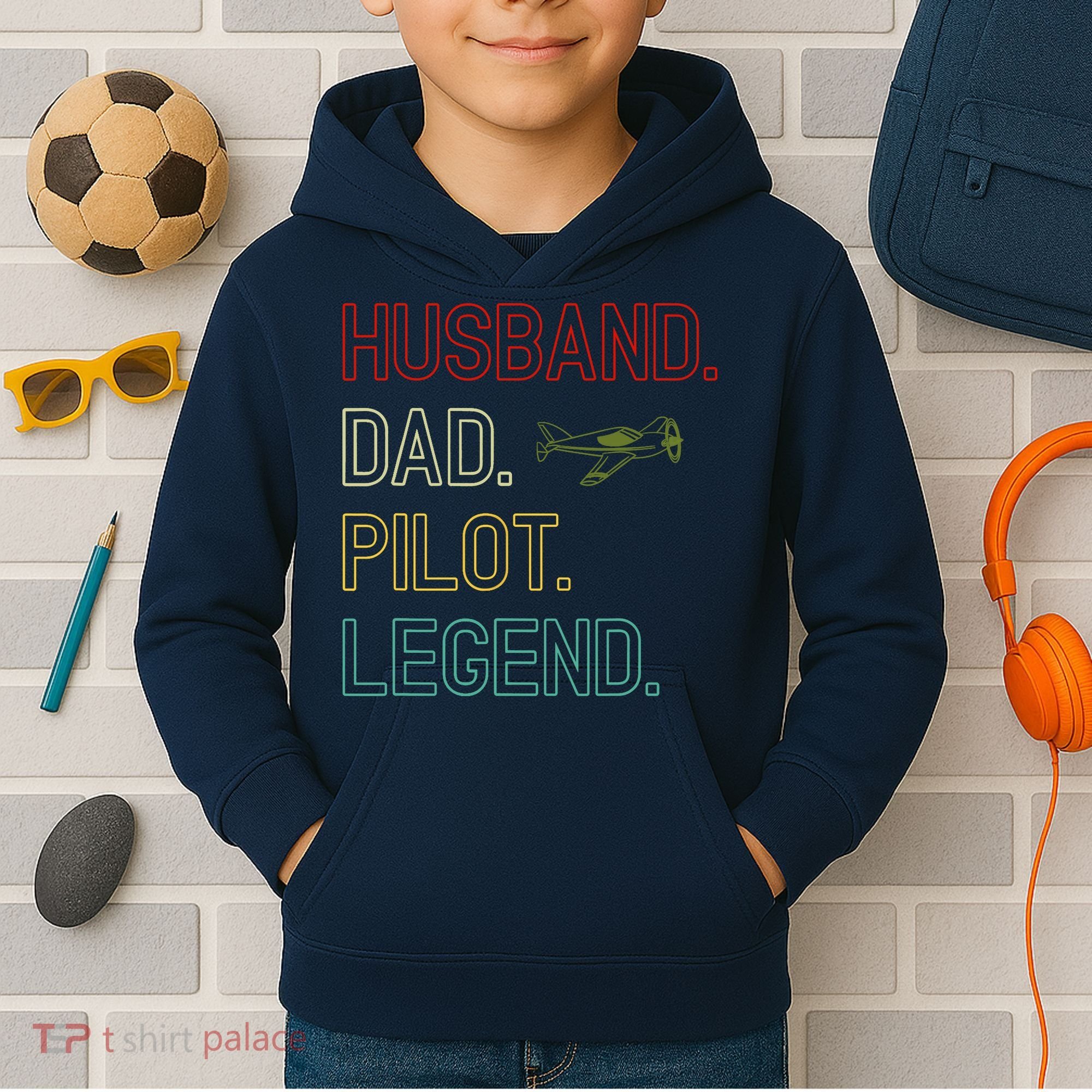 Husband Dad Pilot Legend Retro Pilot Dad Kids Hoodie