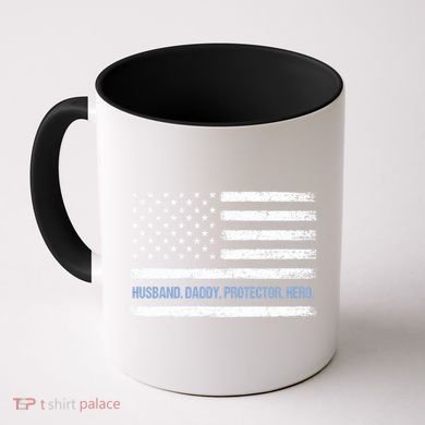 Husband Daddy Protector Hero Fathers Day American Flag Dad Cool Gift Coffee Mug