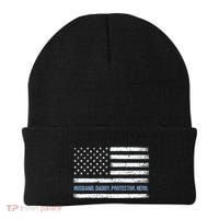 Husband Daddy Protector Hero Fathers Day American Flag Dad Cool Gift Beanie thumb 0