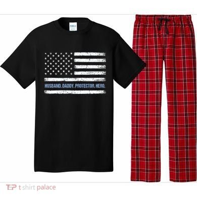 Husband Daddy Protector Hero Fathers Day American Flag Dad Cool Gift Pajama Set
