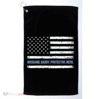 Husband Daddy Protector Hero Fathers Day American Flag Dad Cool Gift Golf Towel thumb 0