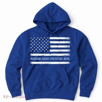 Husband Daddy Protector Hero Fathers Day American Flag Dad Cool Gift Hoodie