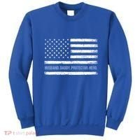 Husband Daddy Protector Hero Fathers Day American Flag Dad Cool Gift Sweatshirt thumb 0
