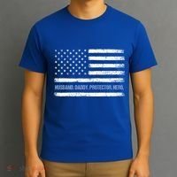 Husband Daddy Protector Hero Fathers Day American Flag Dad Cool Gift T-Shirt thumb 3