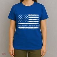 Husband Daddy Protector Hero Fathers Day American Flag Dad Cool Gift T-Shirt thumb 4