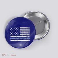 Husband Daddy Protector Hero Fathers Day American Flag Dad Cool Gift Button thumb 0