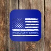 Husband Daddy Protector Hero Fathers Day American Flag Dad Cool Gift Coaster thumb 0