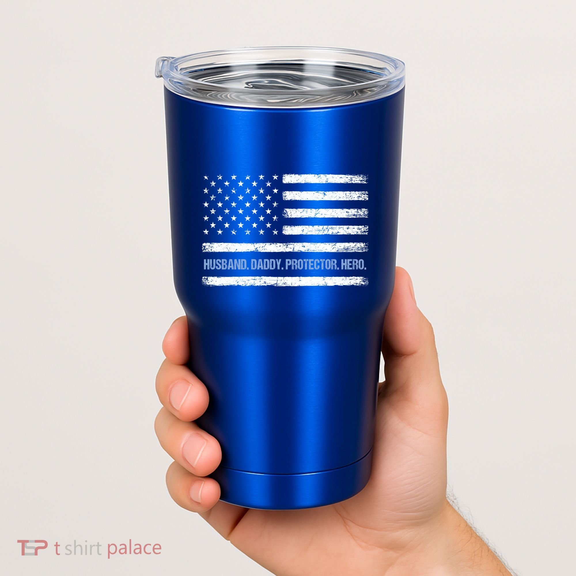 Husband Daddy Protector Hero Fathers Day American Flag Dad Cool Gift Tumbler