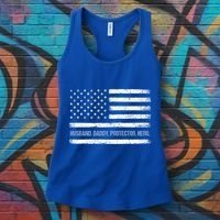 Husband Daddy Protector Hero Fathers Day American Flag Dad Cool Gift Women's Tank Top thumb 3