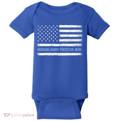 Husband Daddy Protector Hero Fathers Day American Flag Dad Cool Gift Baby Bodysuit