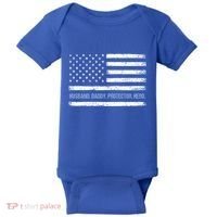 Husband Daddy Protector Hero Fathers Day American Flag Dad Cool Gift Baby Bodysuit thumb 0