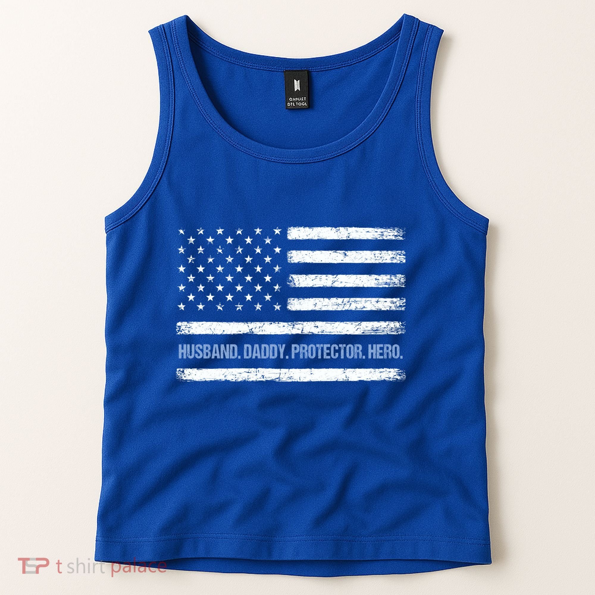 Husband Daddy Protector Hero Fathers Day American Flag Dad Cool Gift Tank Top