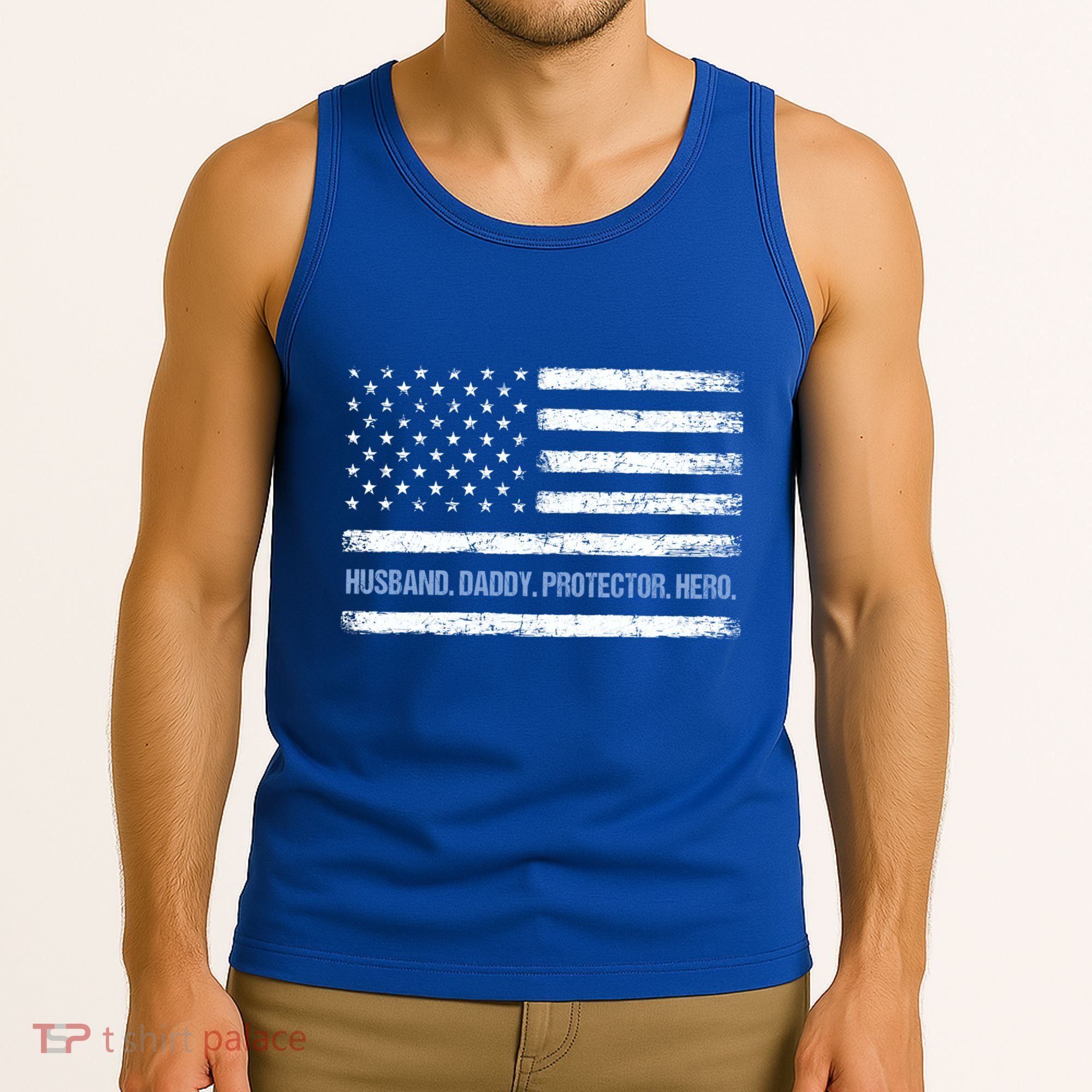Husband Daddy Protector Hero Fathers Day American Flag Dad Cool Gift Tank Top