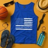 Husband Daddy Protector Hero Fathers Day American Flag Dad Cool Gift Tank Top thumb 4