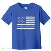 Husband Daddy Protector Hero Fathers Day American Flag Dad Cool Gift Toddler T-Shirt thumb 0