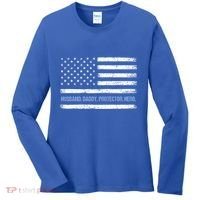 Husband Daddy Protector Hero Fathers Day American Flag Dad Cool Gift Women's Long Sleeve Shirt thumb 0