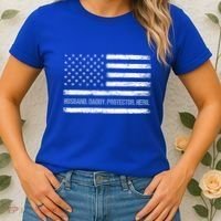 Husband Daddy Protector Hero Fathers Day American Flag Dad Cool Gift Women's T-Shirt thumb 2